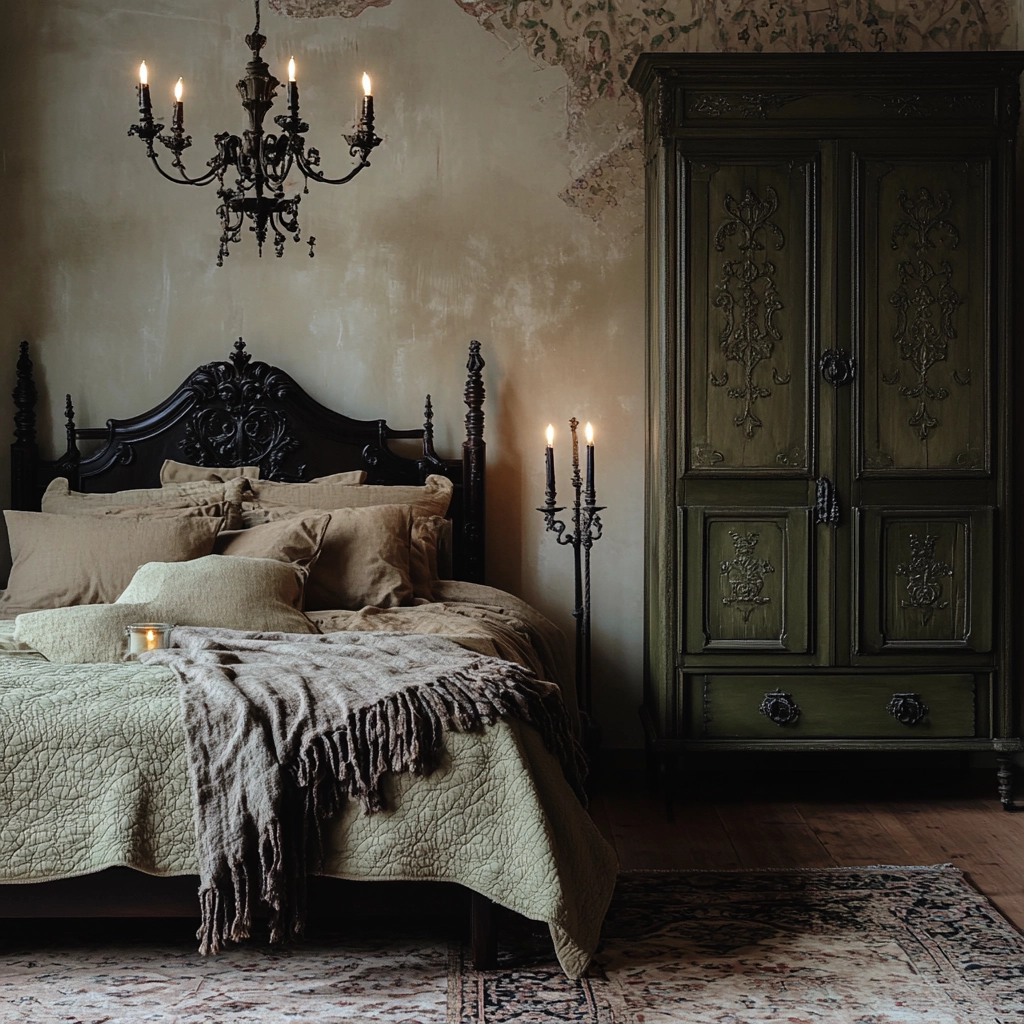 olive green and beige bedroom 47