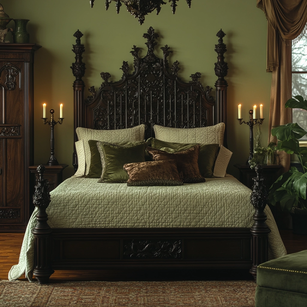 olive green and beige bedroom 48