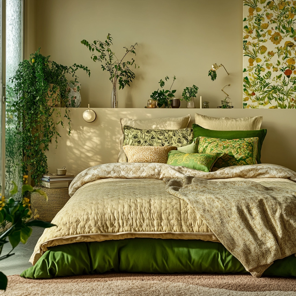 olive green and beige bedroom 49