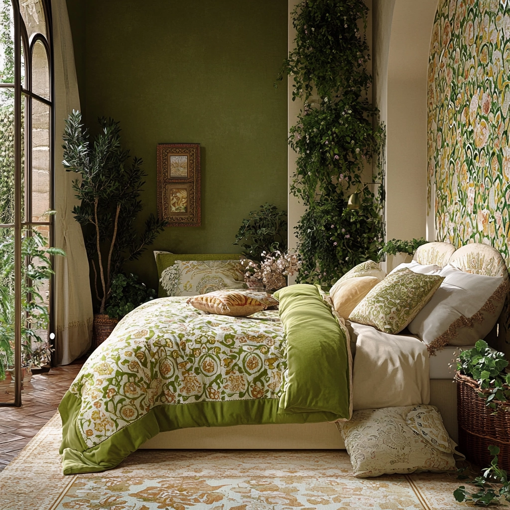 olive green and beige bedroom 50