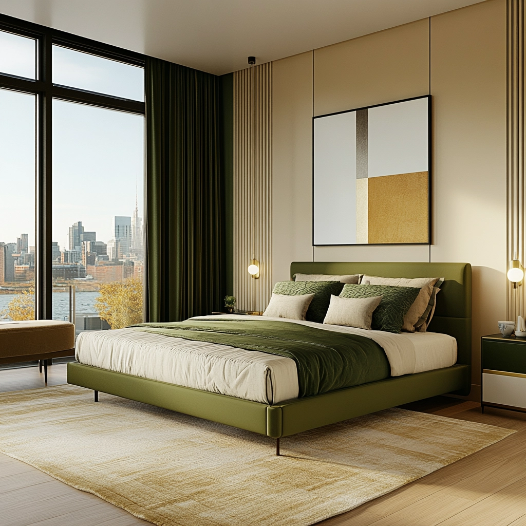 olive green and beige bedroom 53
