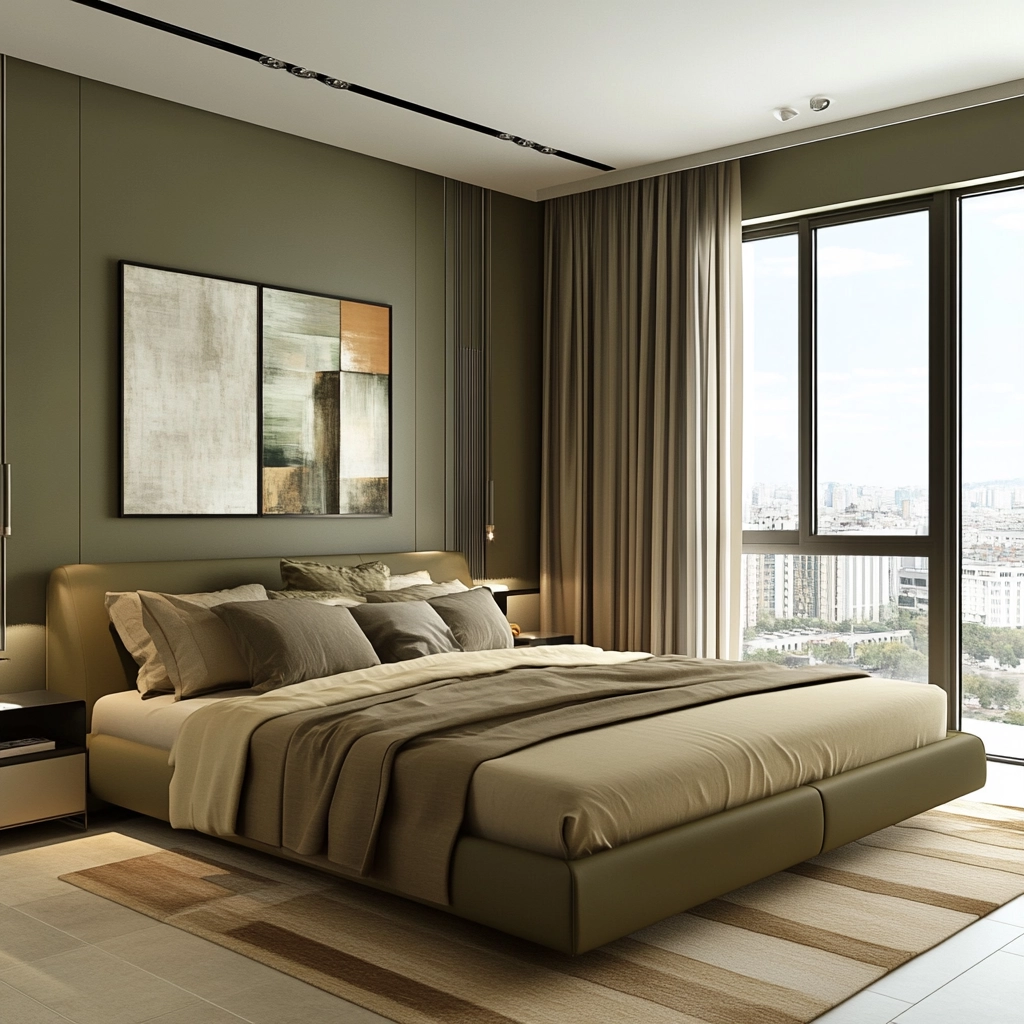 olive green and beige bedroom 54