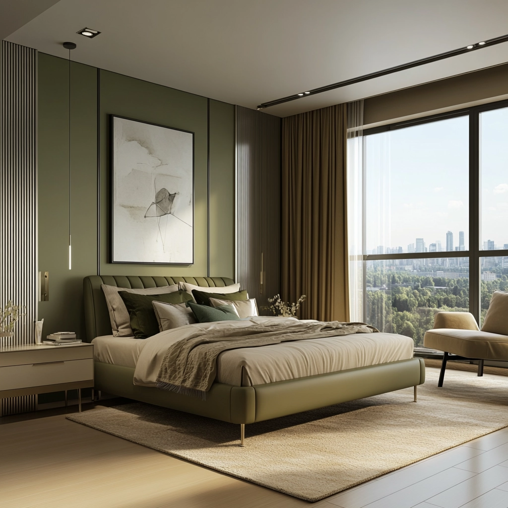 olive green and beige bedroom 55