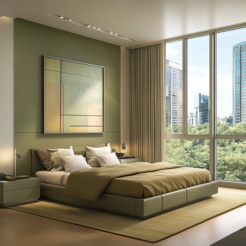 olive green and beige bedroom 56