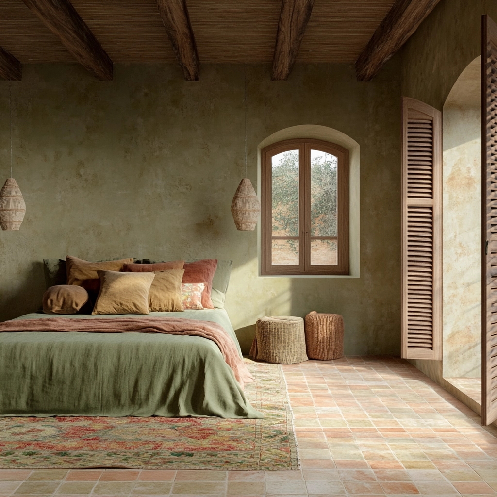 olive green and beige bedroom 59