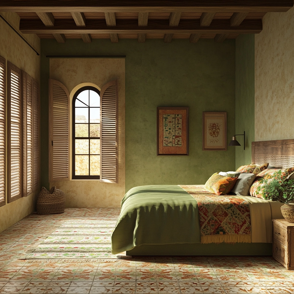 olive green and beige bedroom 60