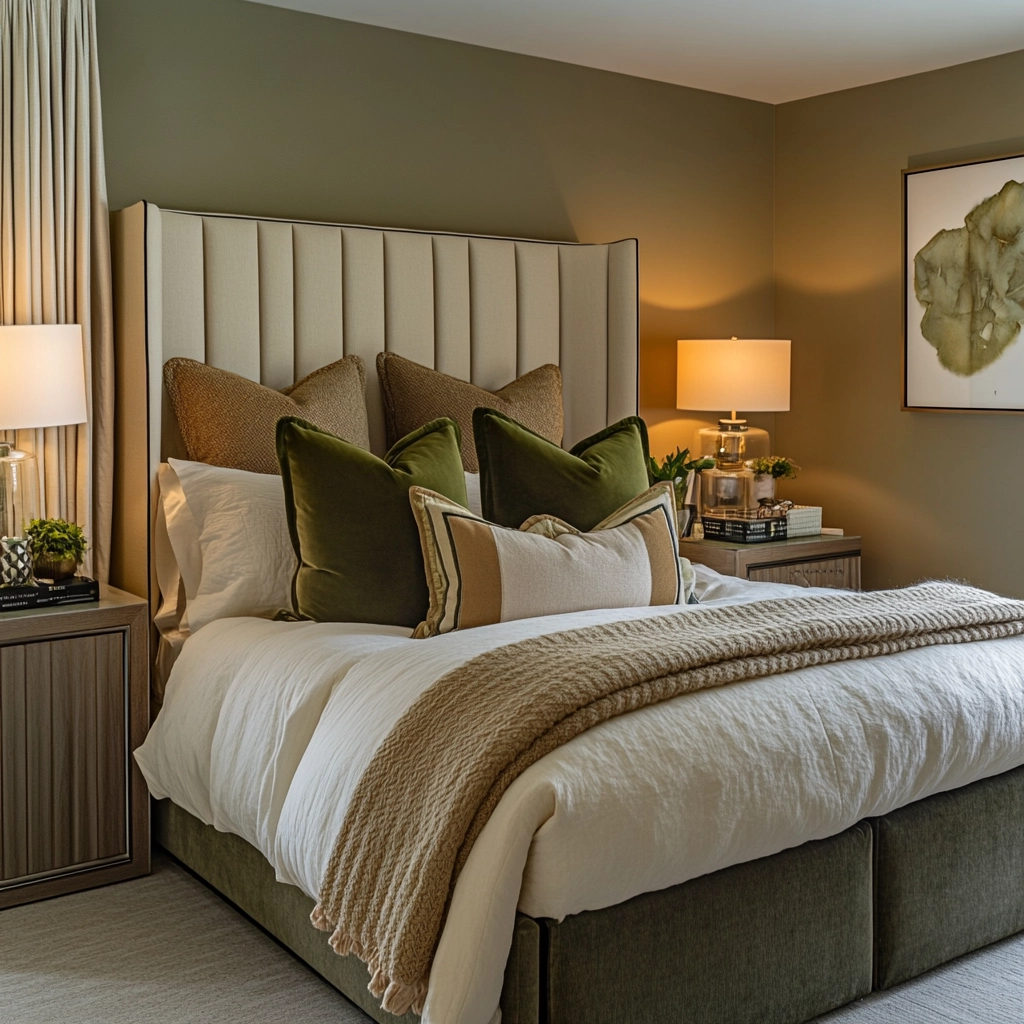 olive green and beige bedroom 61
