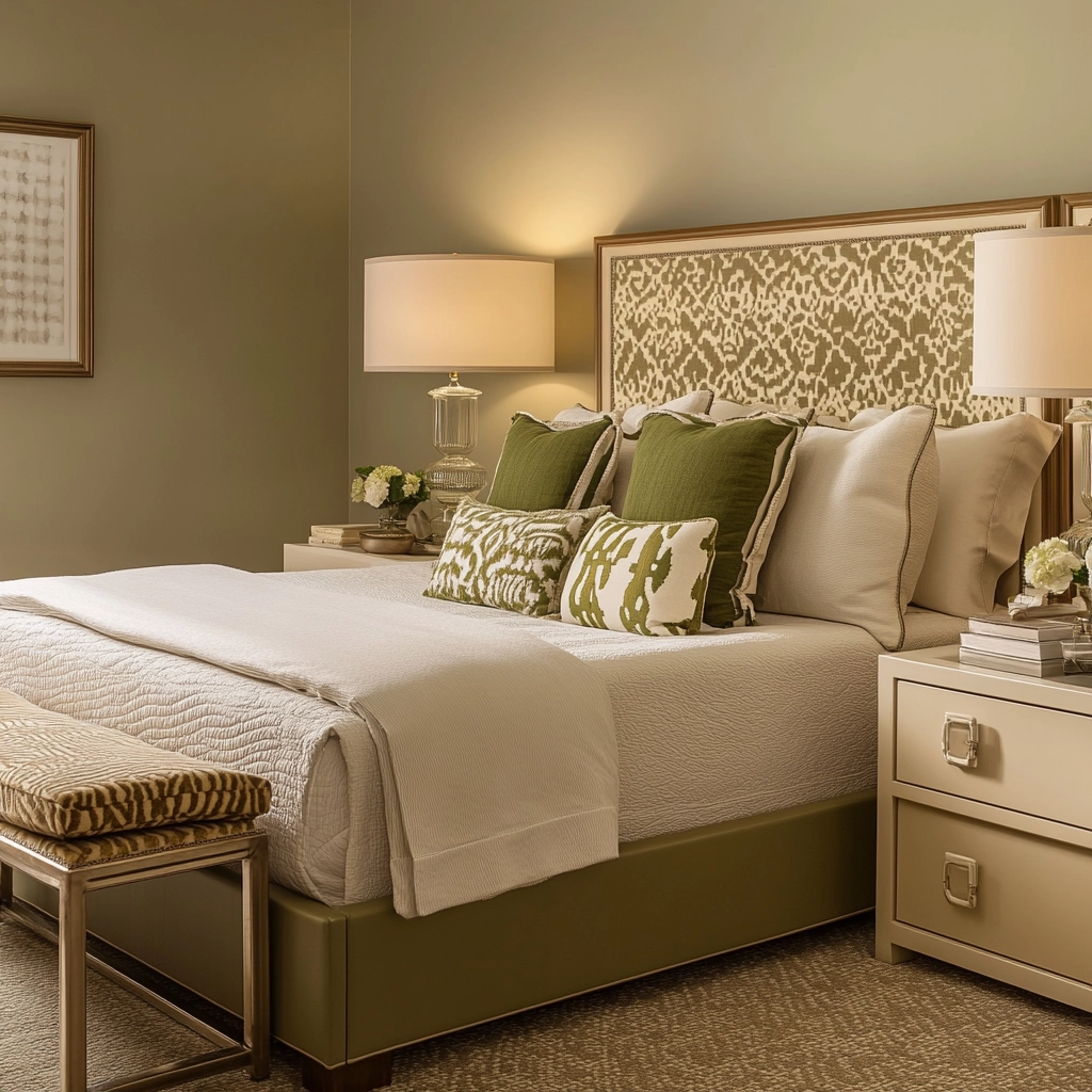 olive green and beige bedroom 62