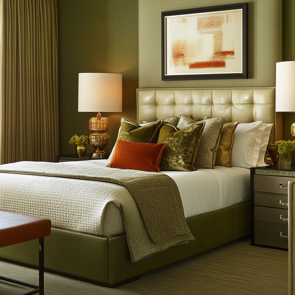 olive green and beige bedroom 63