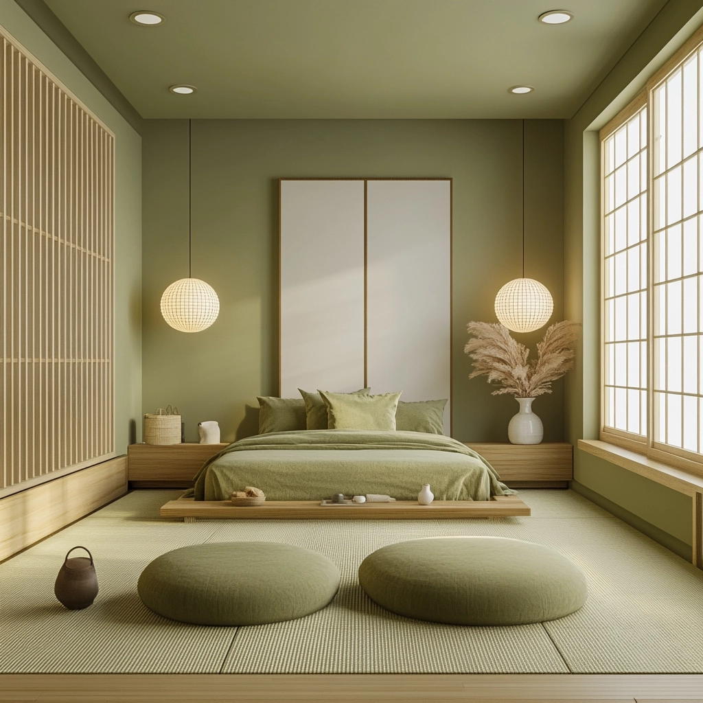 olive green and beige bedroom 70
