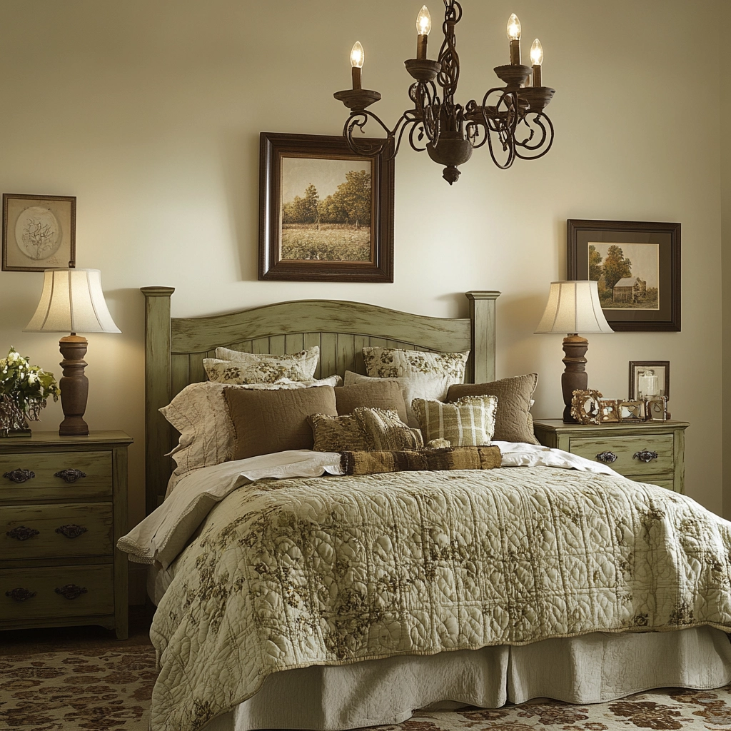 olive green and beige bedroom 73