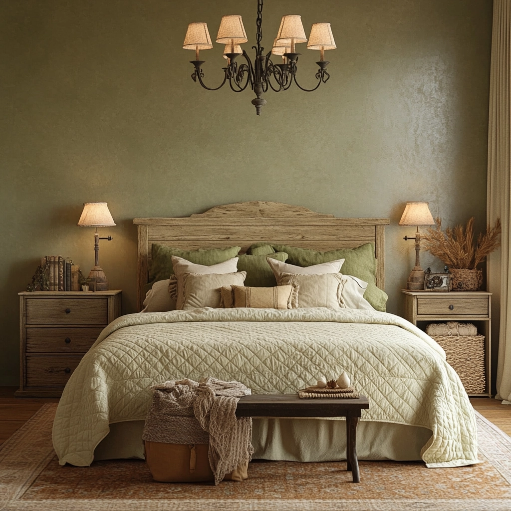 olive green and beige bedroom 74