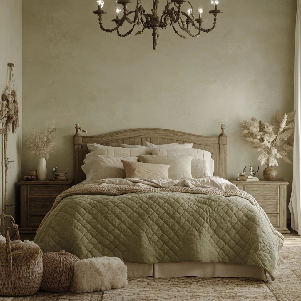 olive green and beige bedroom 76