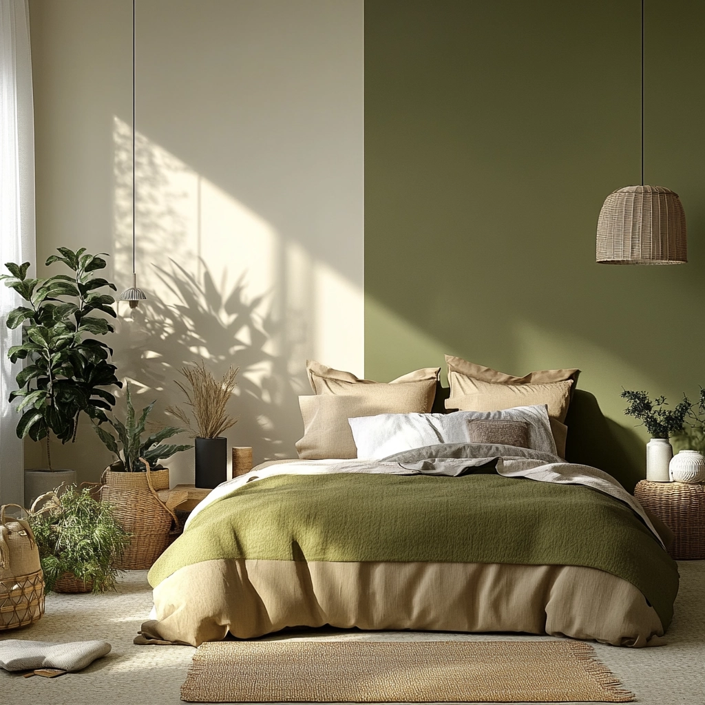 olive green and beige bedroom 77