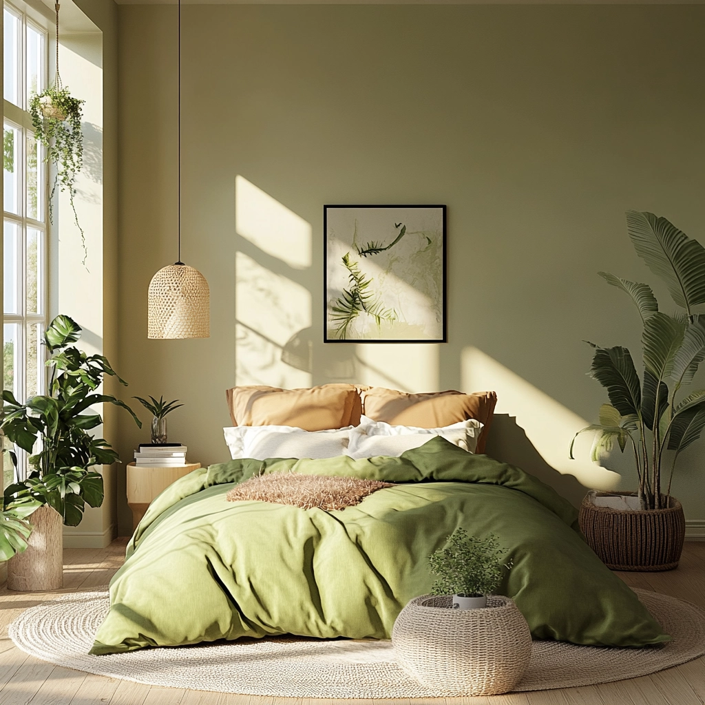 olive green and beige bedroom 80