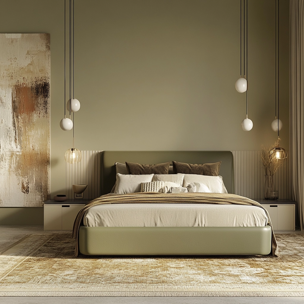 olive green and beige bedroom 9