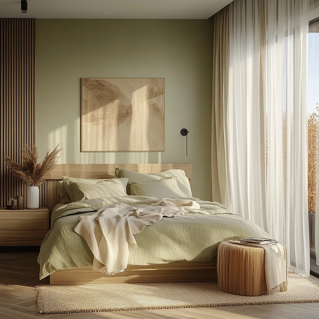 olive green beige bedroom 1