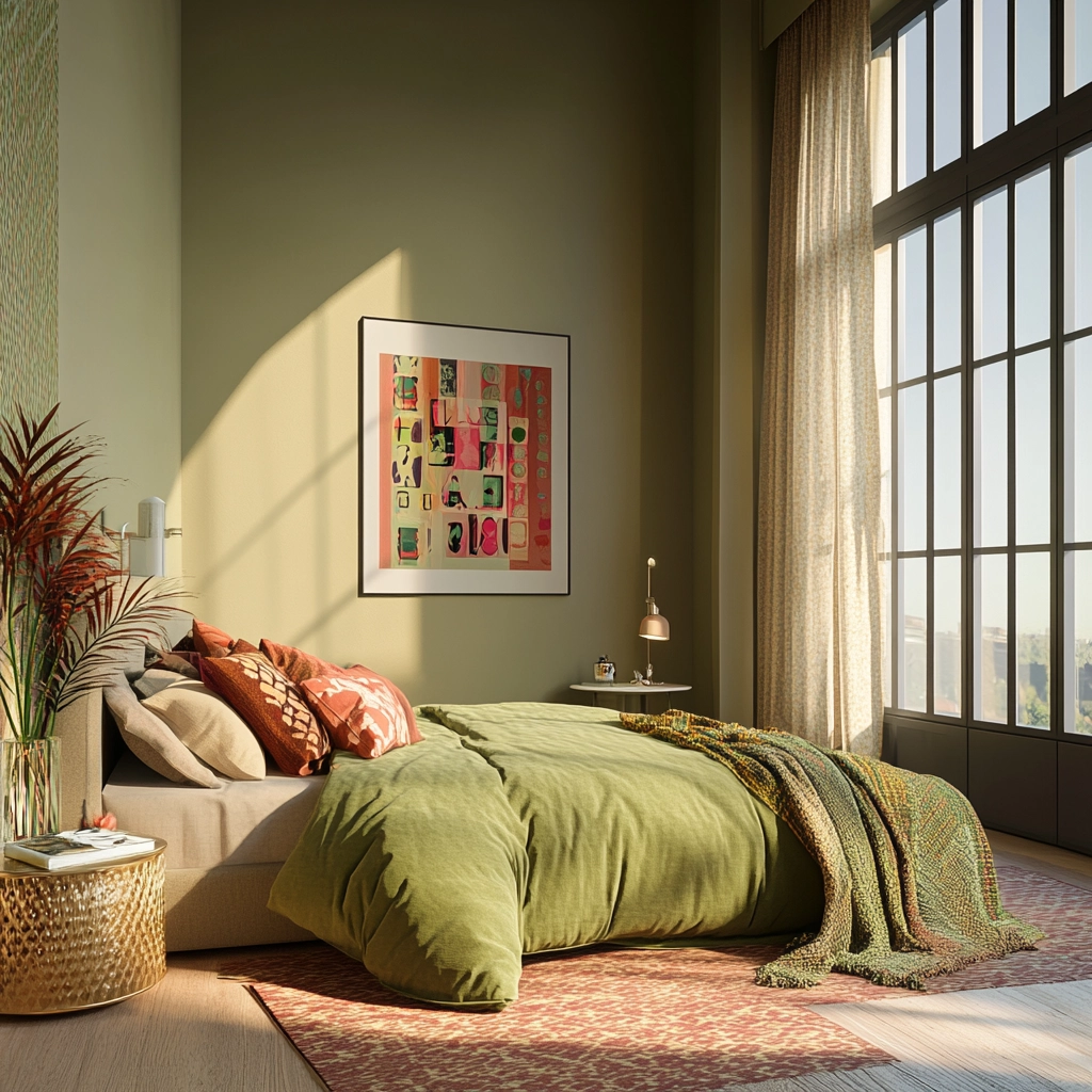 olive green beige bedroom 60