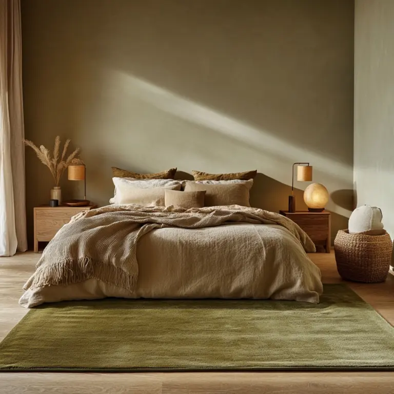 olive green rug bedroom 1
