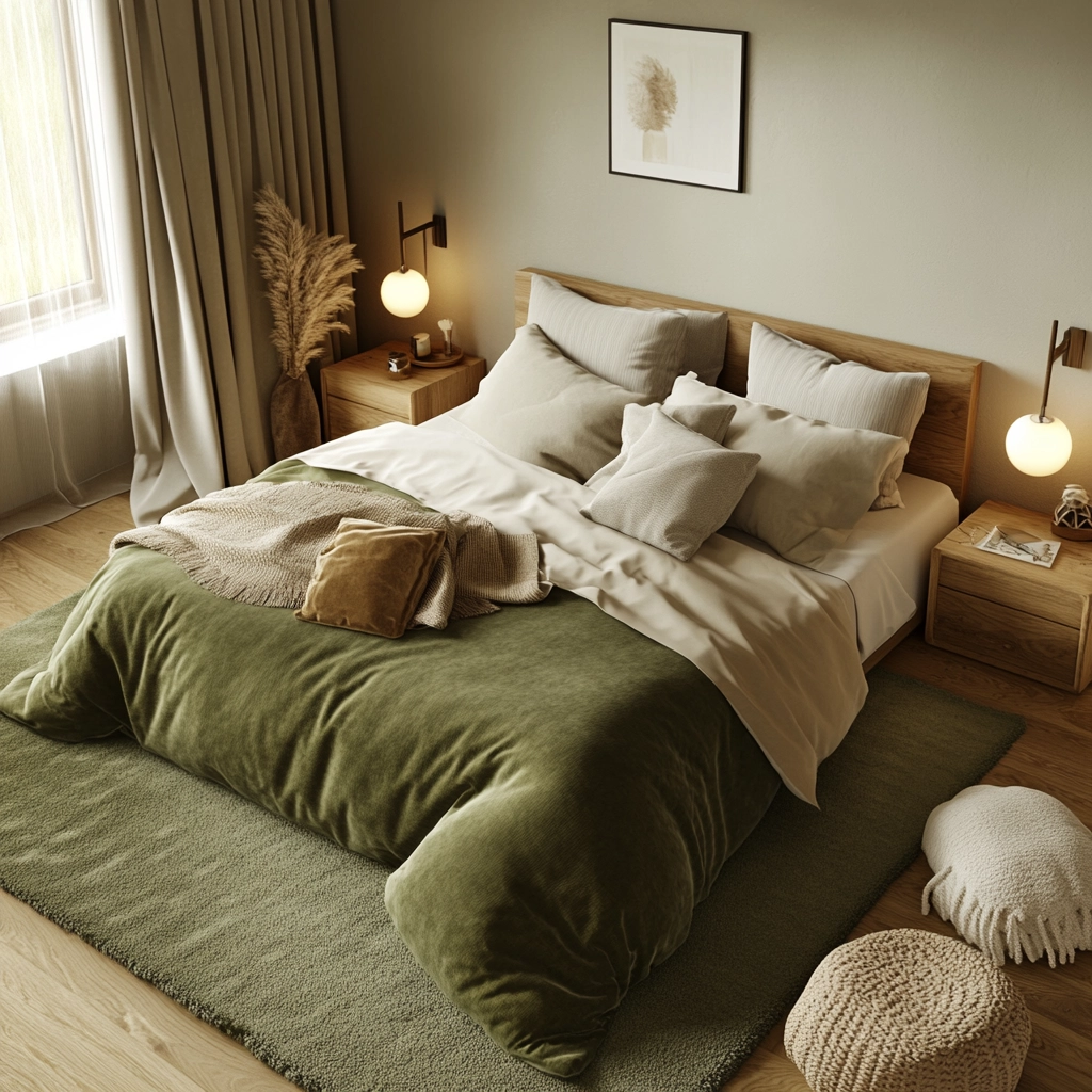 olive green rug bedroom 2