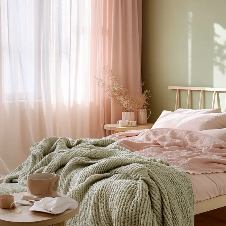 pink green beige bedroom 1