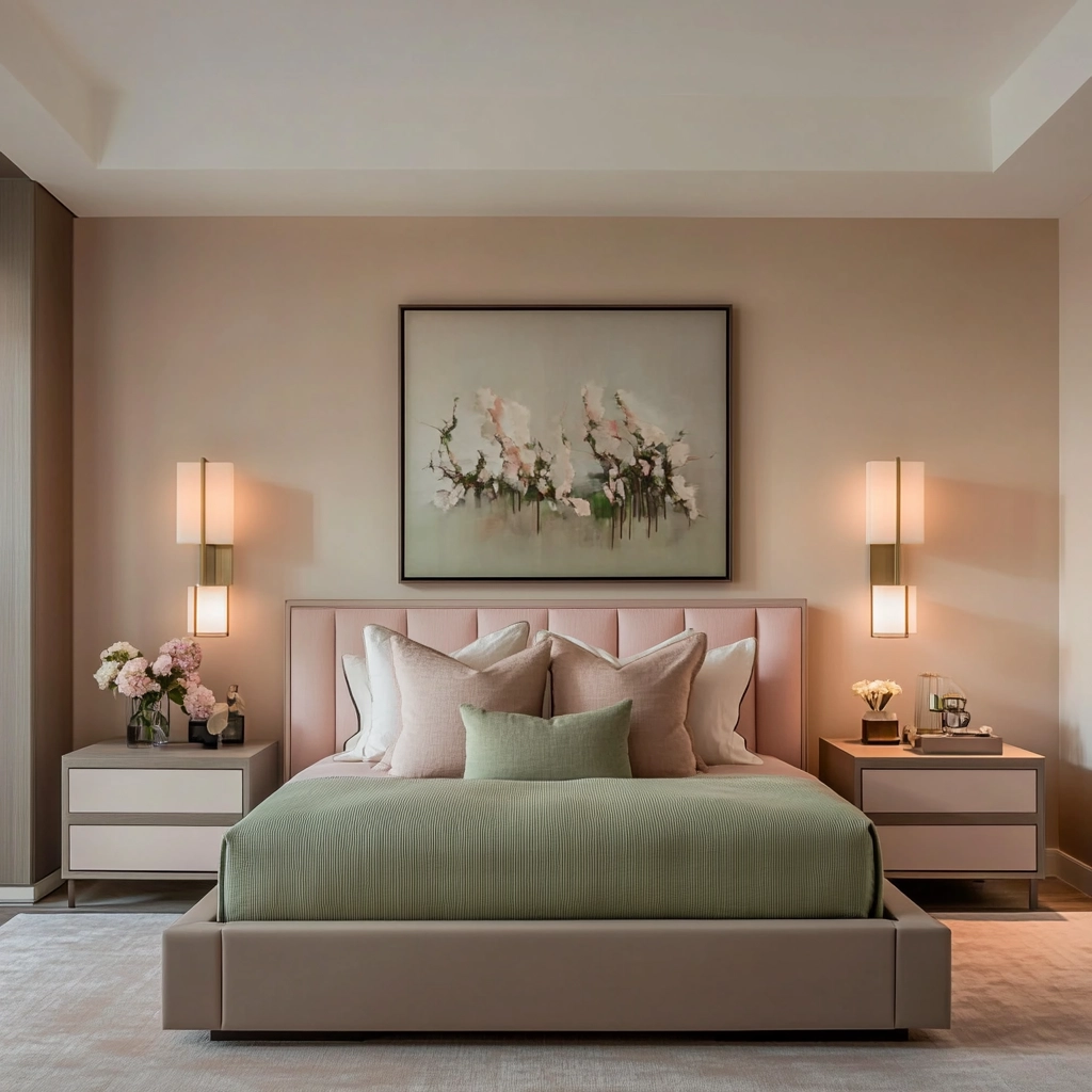 pink green beige bedroom 10