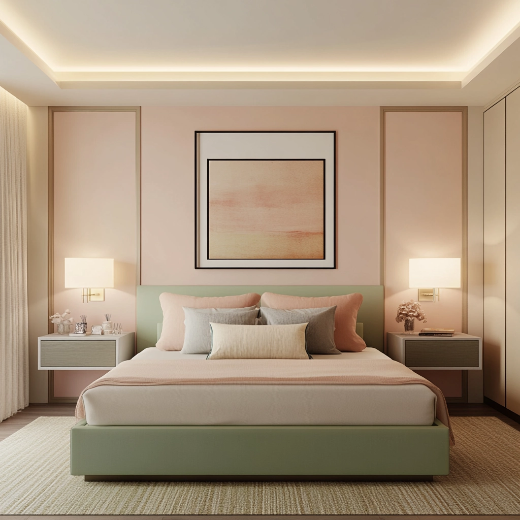 pink green beige bedroom 11