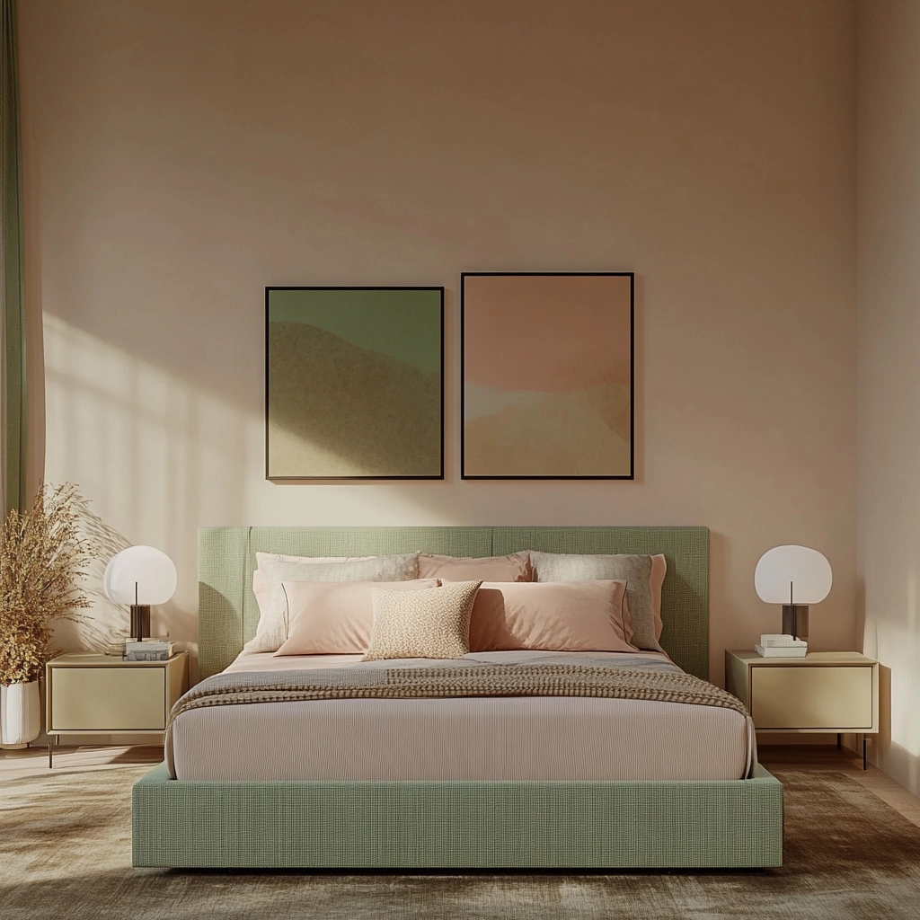 pink green beige bedroom 12
