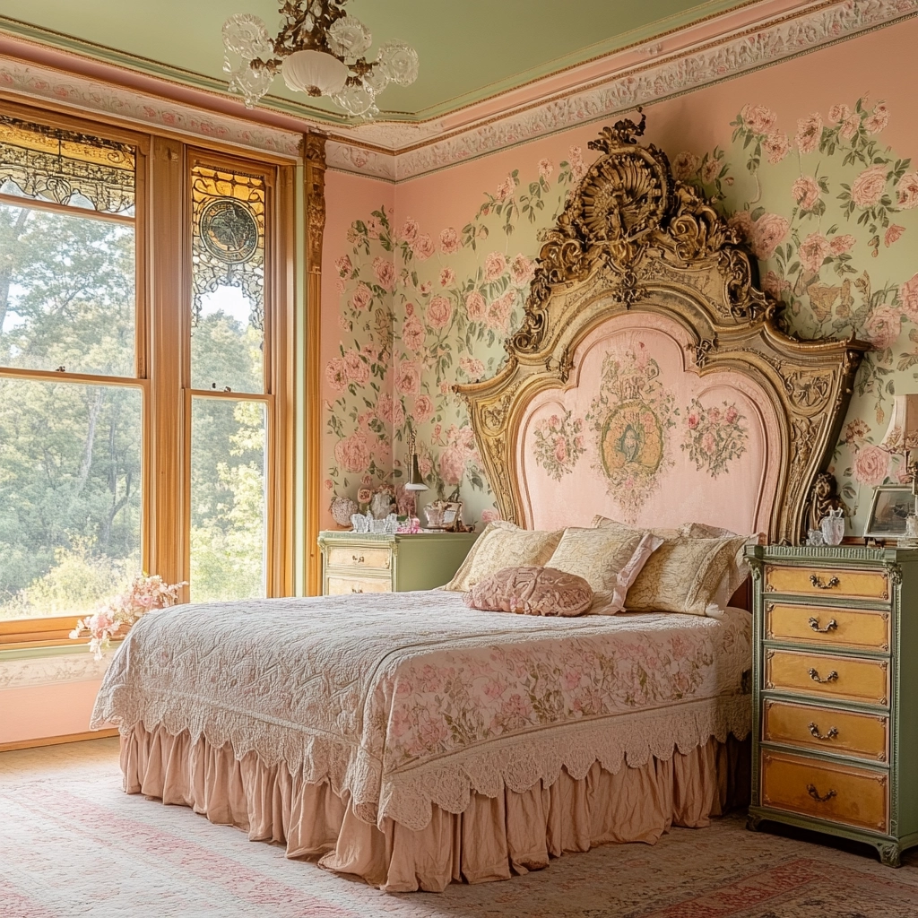 pink green beige bedroom 13