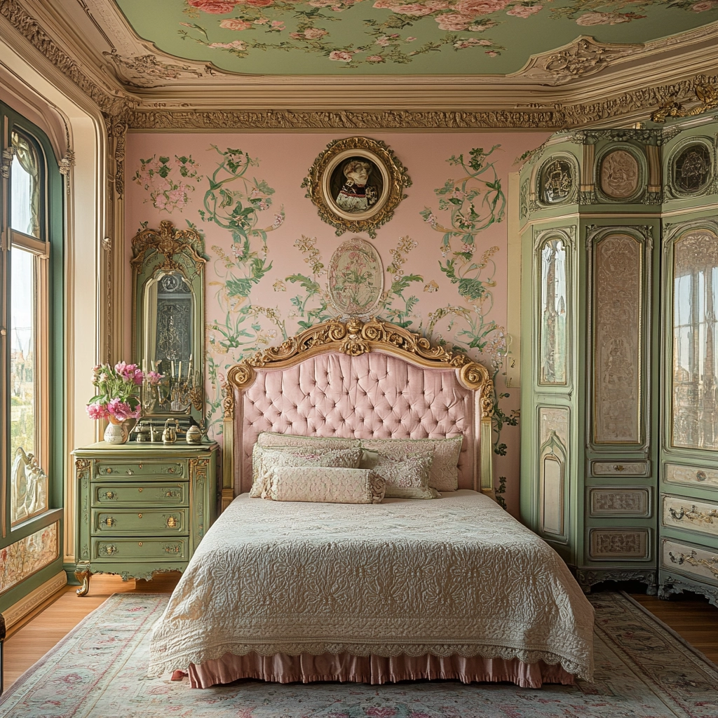 pink green beige bedroom 14