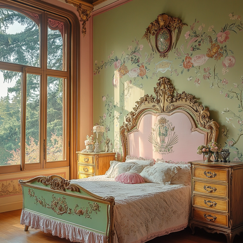 pink green beige bedroom 15