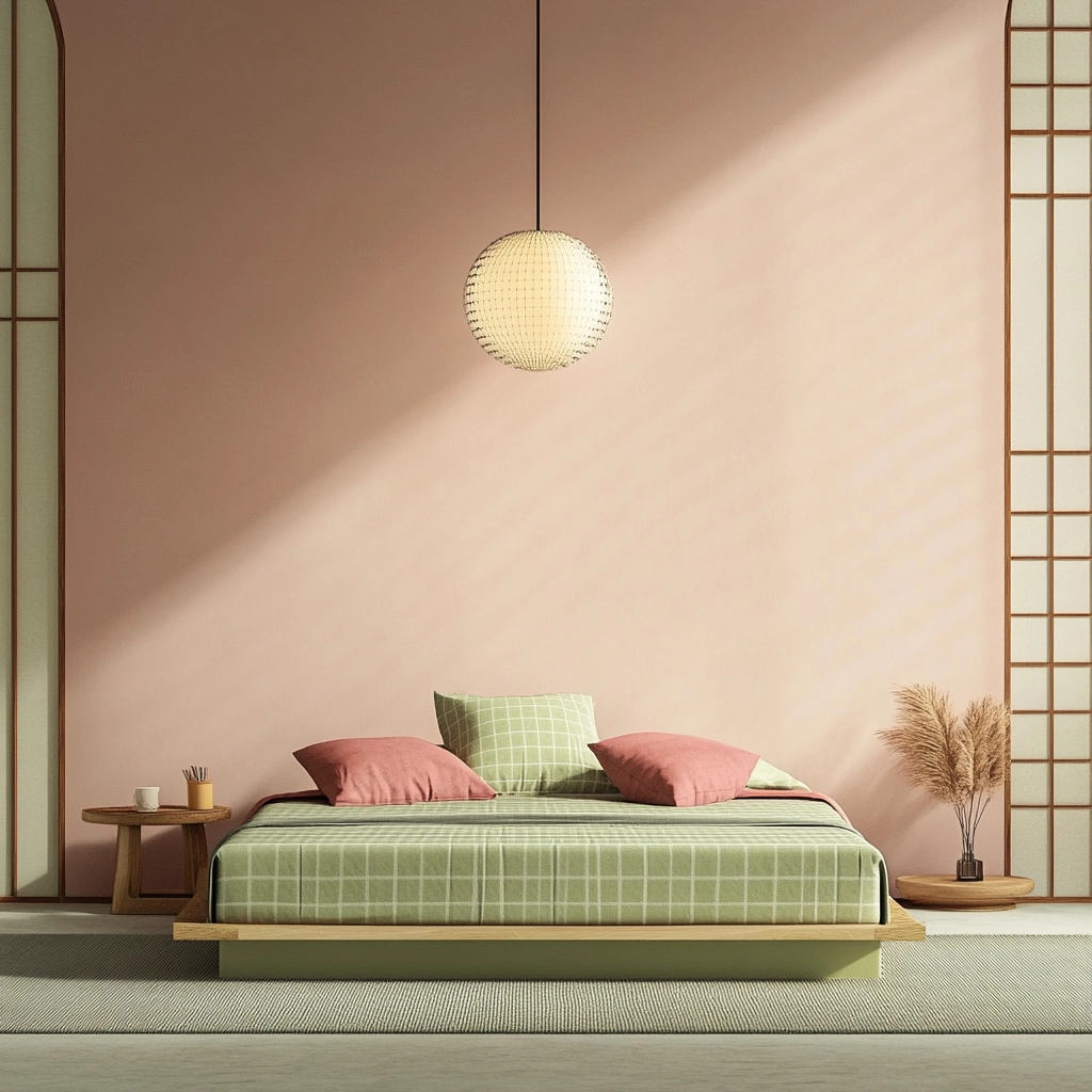 pink green beige bedroom 17