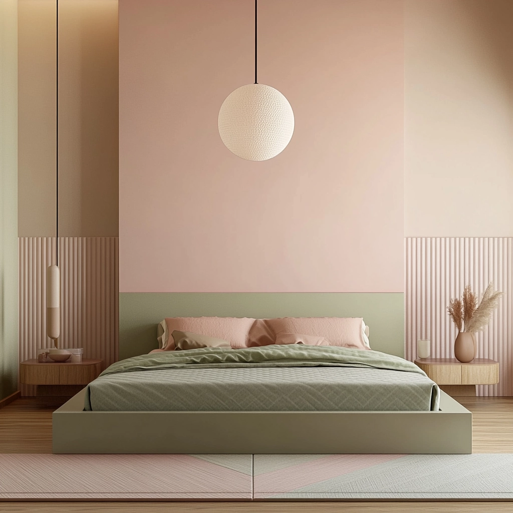 pink green beige bedroom 18
