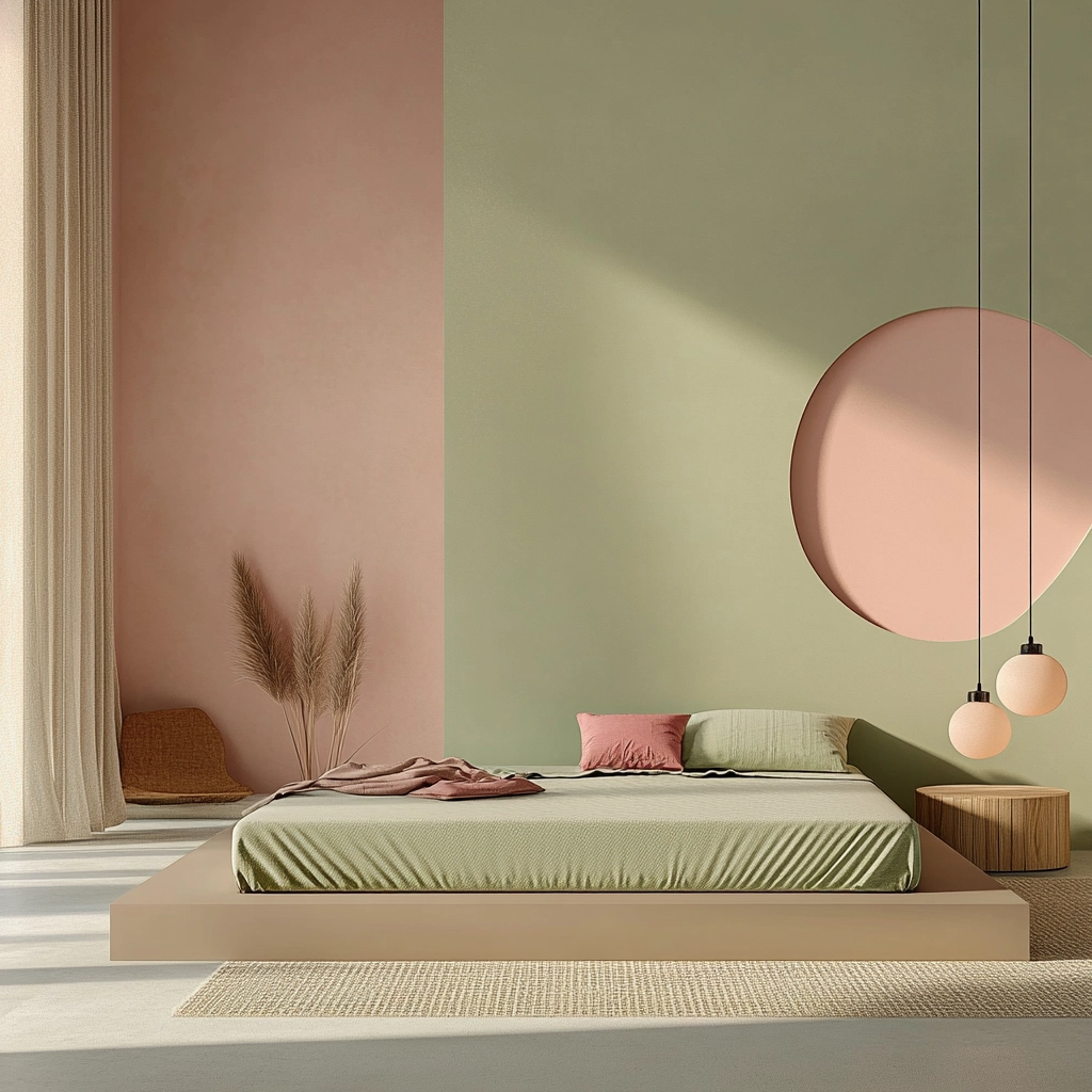 pink green beige bedroom 19