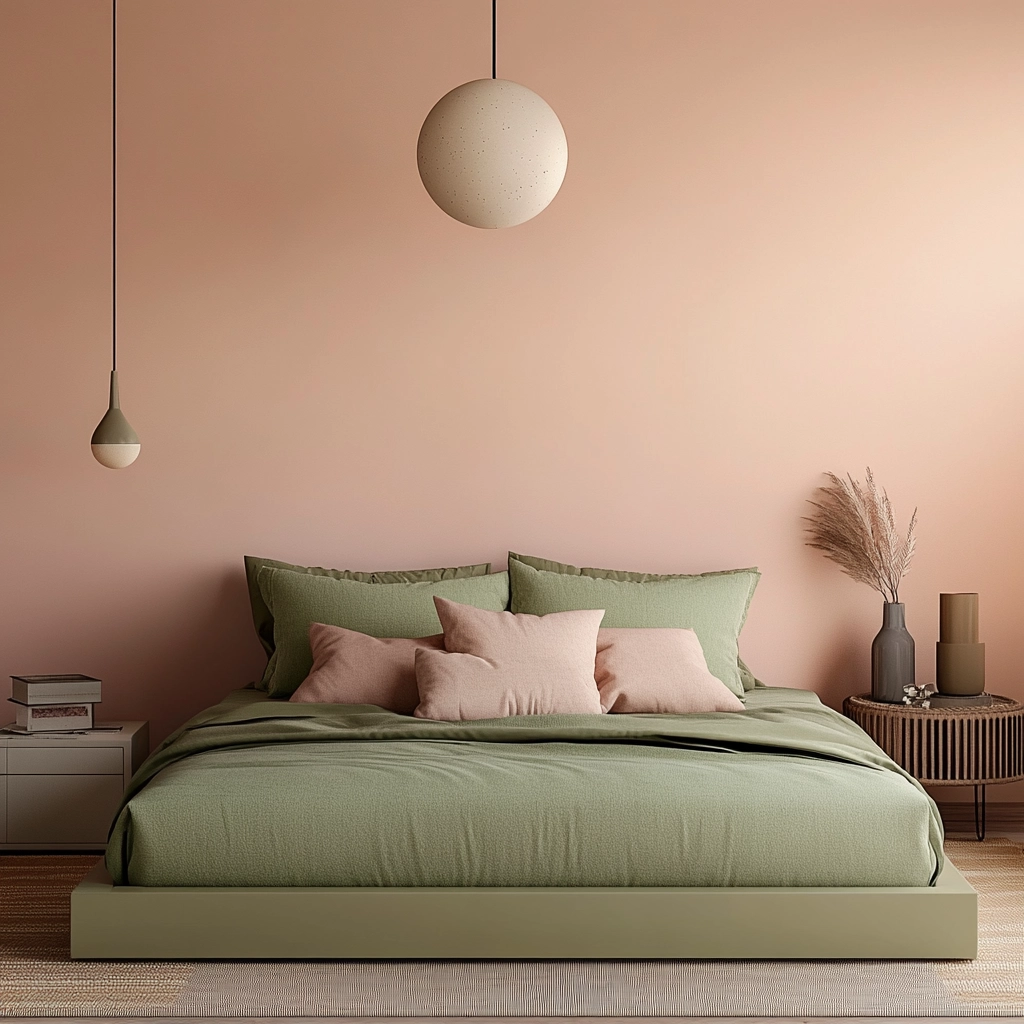 pink green beige bedroom 20