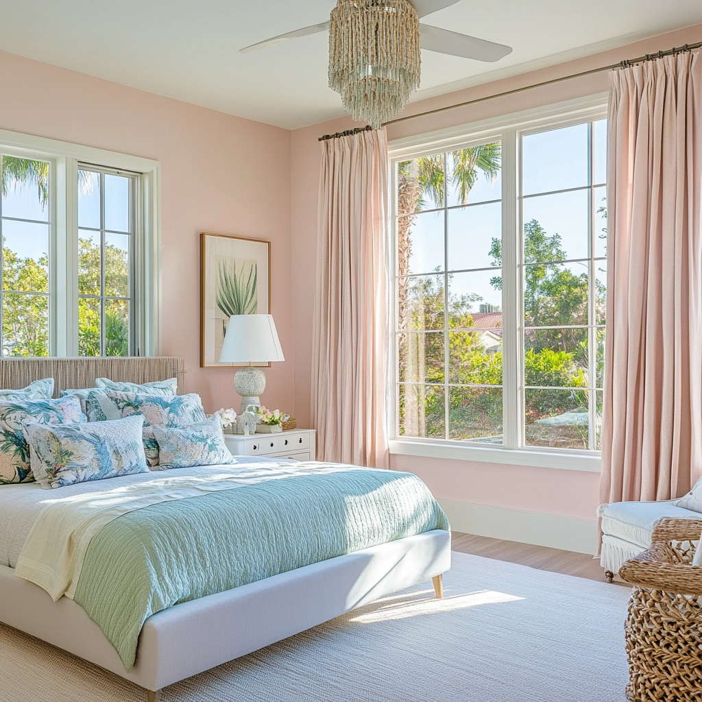 pink green beige bedroom 21