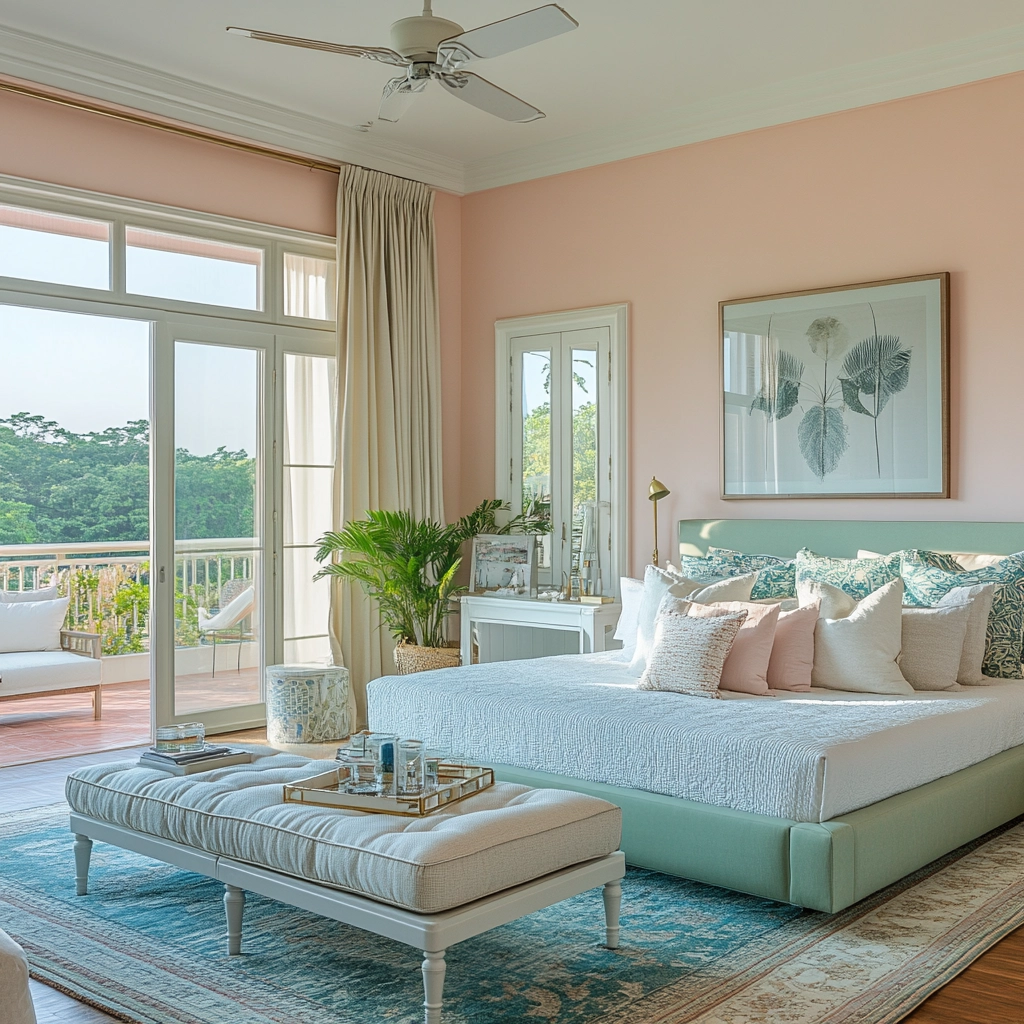 pink green beige bedroom 22