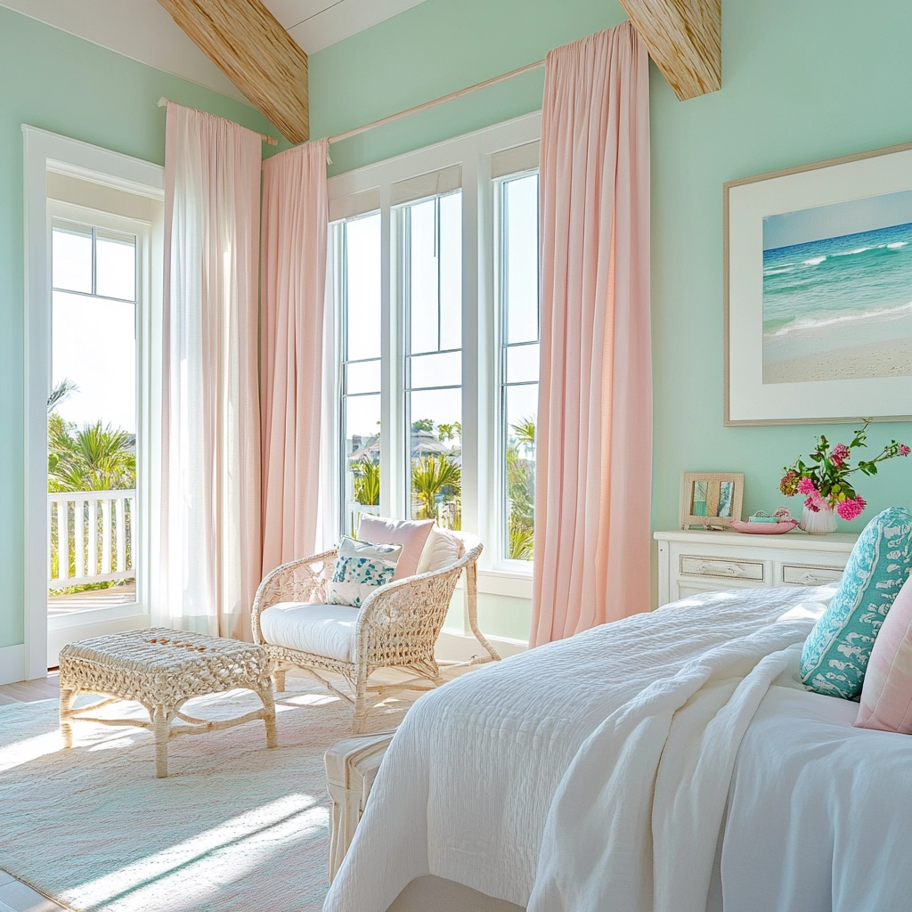 pink green beige bedroom 23