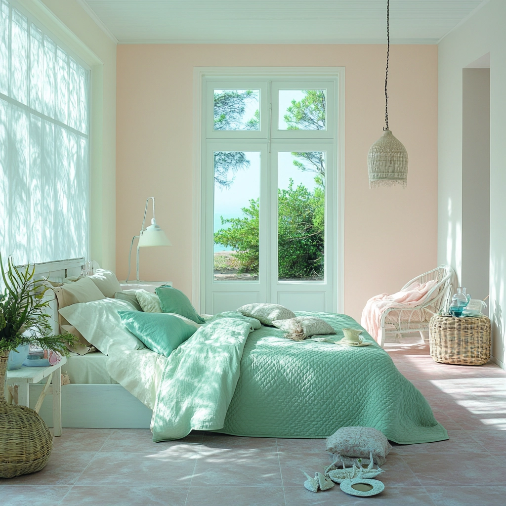 pink green beige bedroom 24