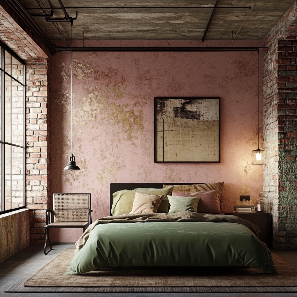 pink green beige bedroom 26