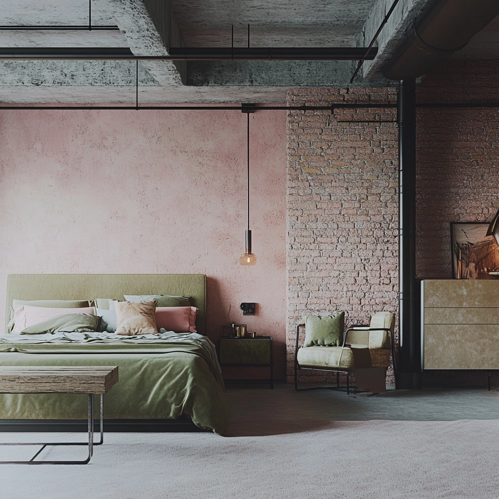 pink green beige bedroom 28