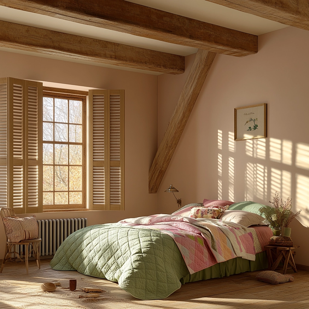 pink green beige bedroom 29