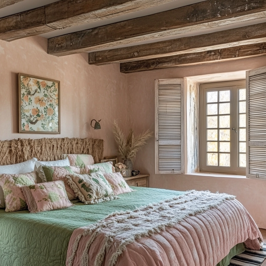 pink green beige bedroom 30