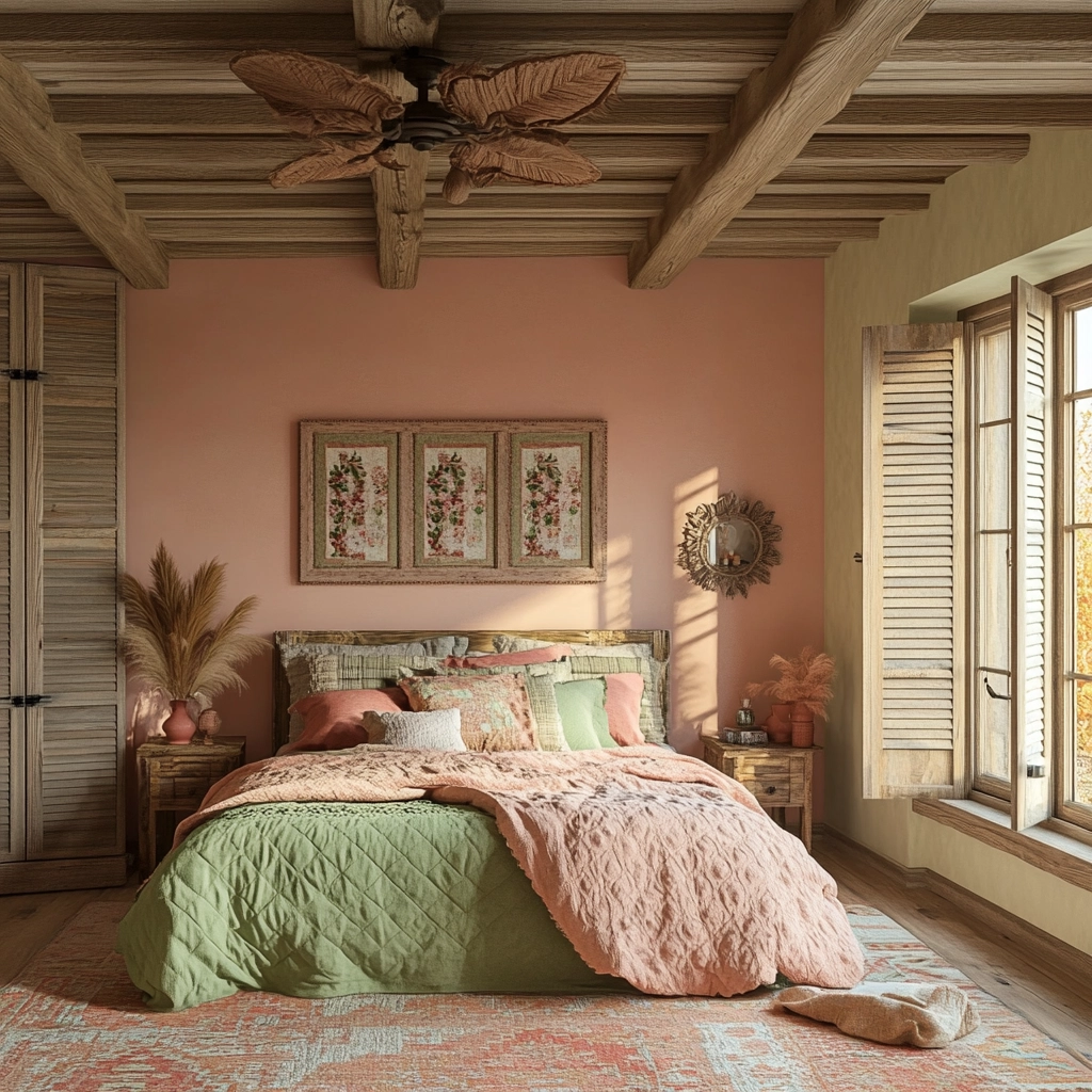 pink green beige bedroom 31