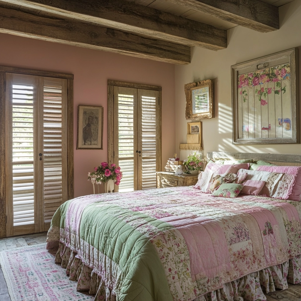 pink green beige bedroom 32