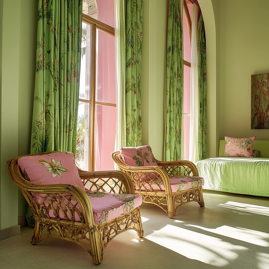 pink green beige bedroom 34