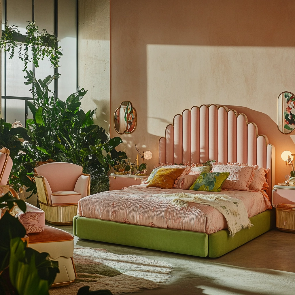 pink green beige bedroom 37