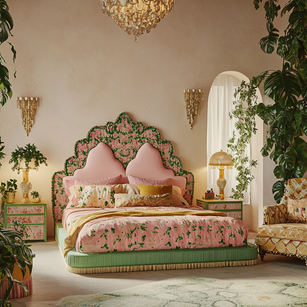 pink green beige bedroom 38