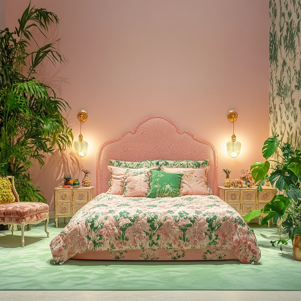 pink green beige bedroom 39