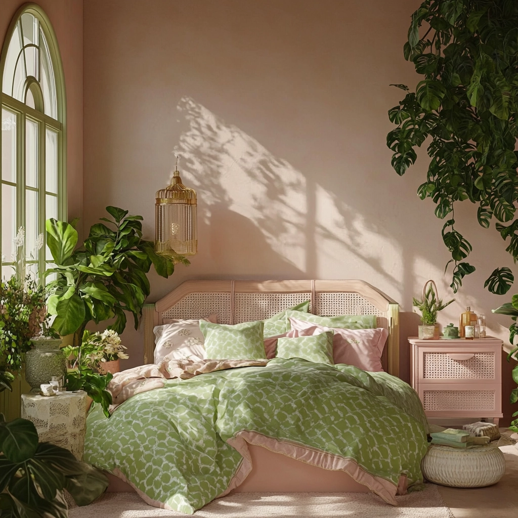 pink green beige bedroom 40